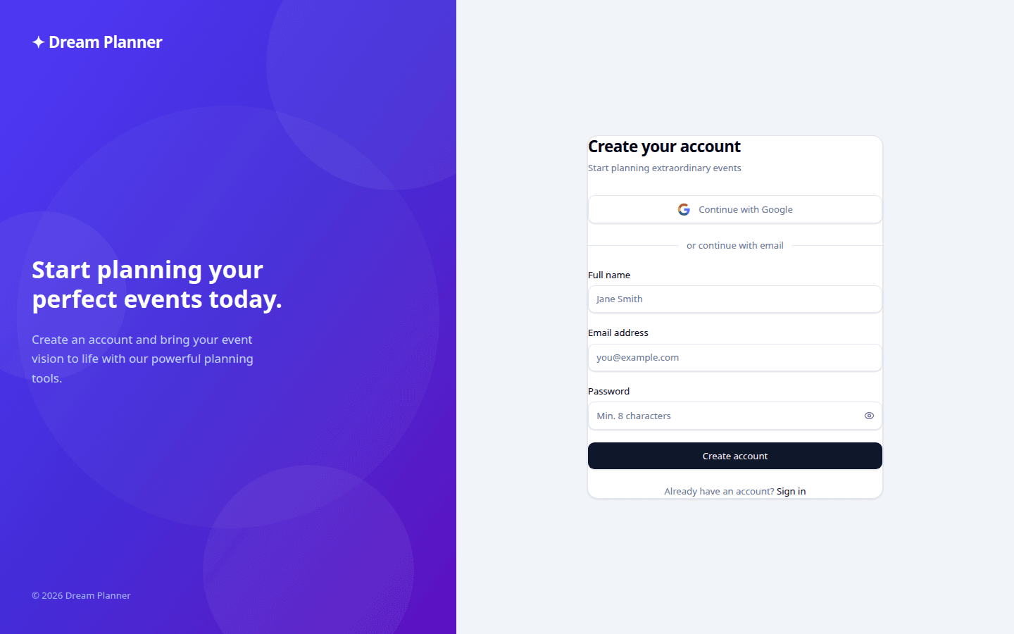 Sign-up form