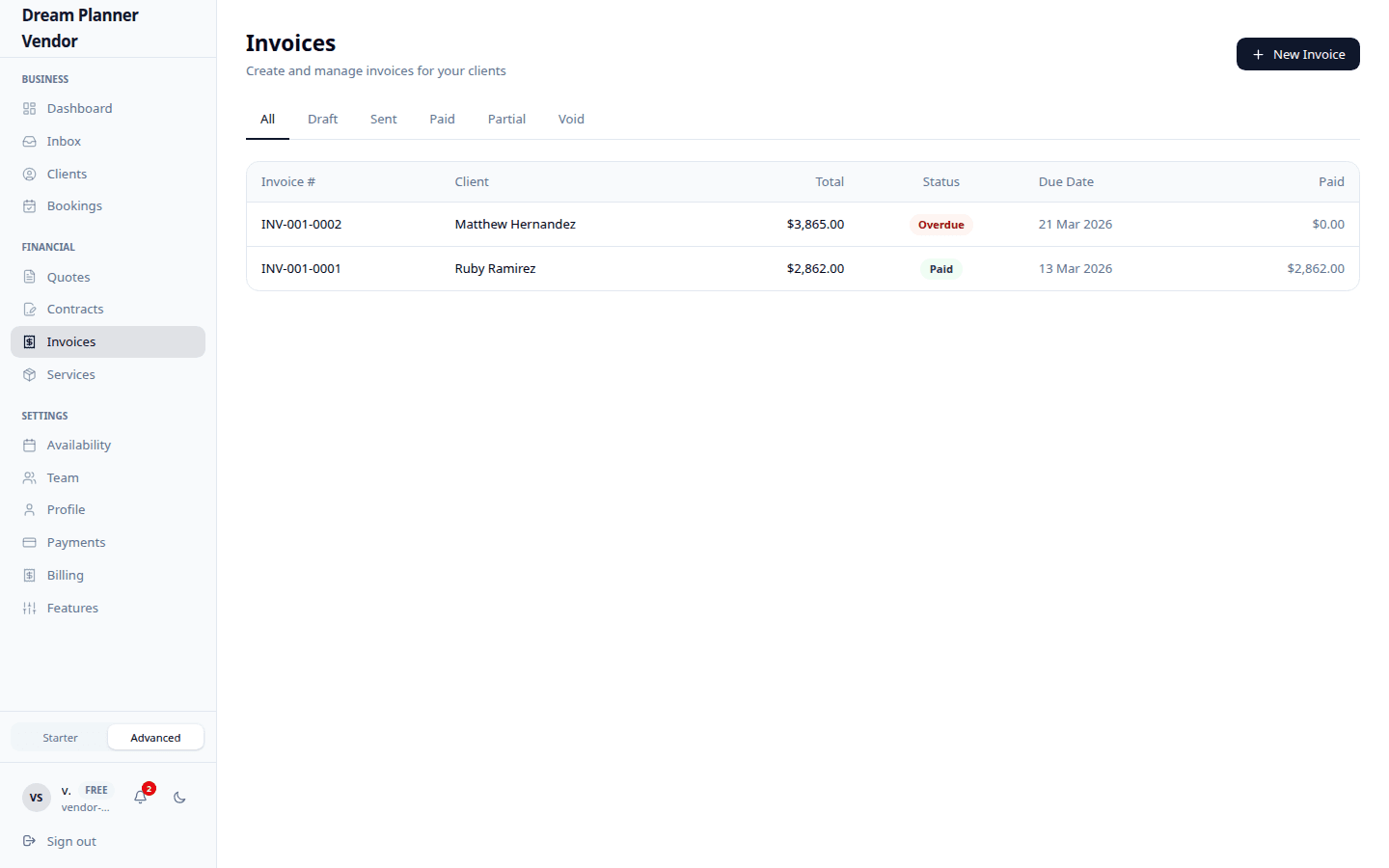 Vendor invoices