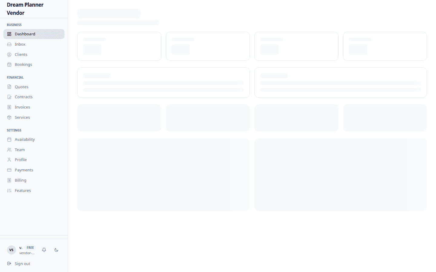 Vendor portal dashboard
